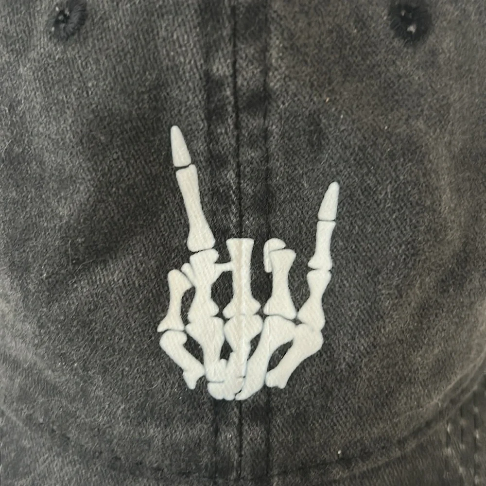 Black Baseball Cap with Skeleton Hand Design - Picture 3 of 4